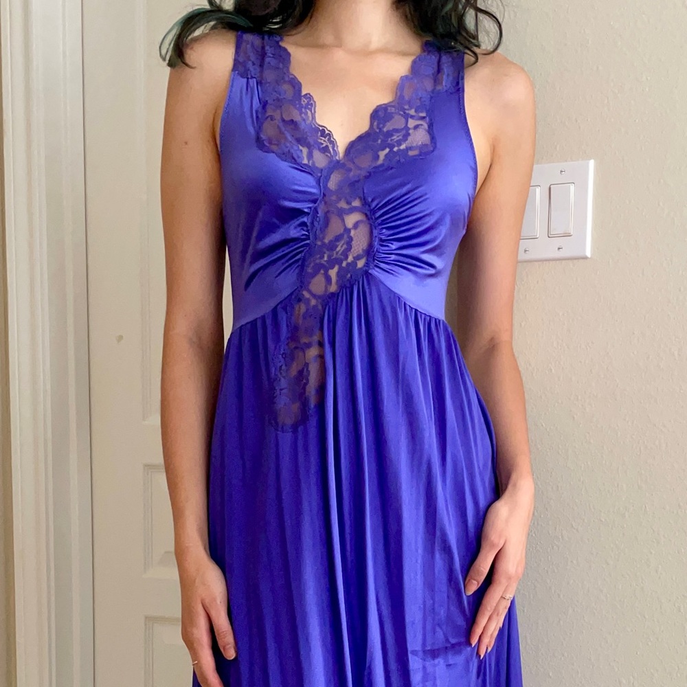 SOLD Vintage Olga Style Rare Plum Purple Lace Maxi Nightgown Sears Famous Bodies